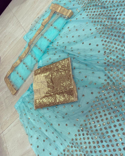 Sea green net heavy sequence work wedding lehenga choli