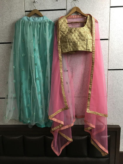 sea green net partywear lehenga