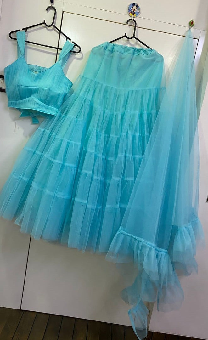 Sea green net ruffle lehenga choli