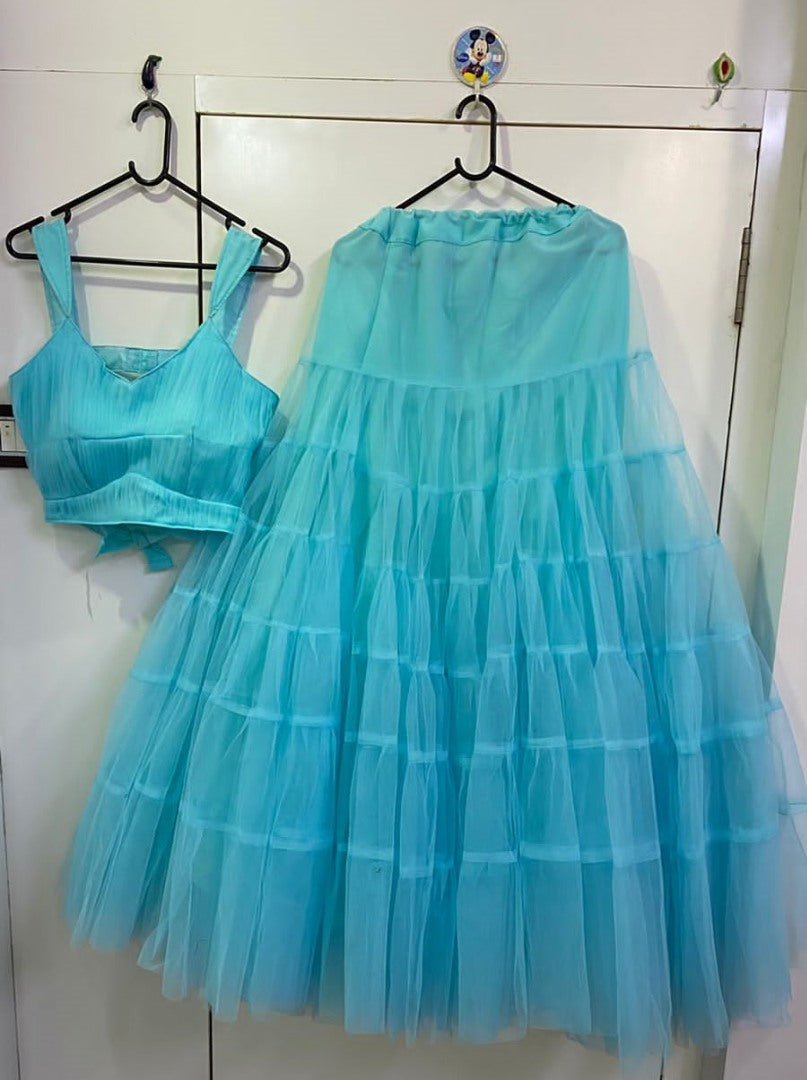 Sea green net ruffle lehenga choli