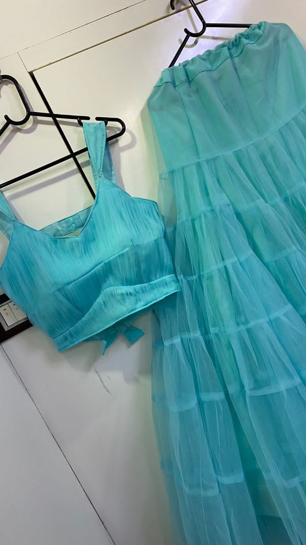 Sea green net ruffle lehenga choli