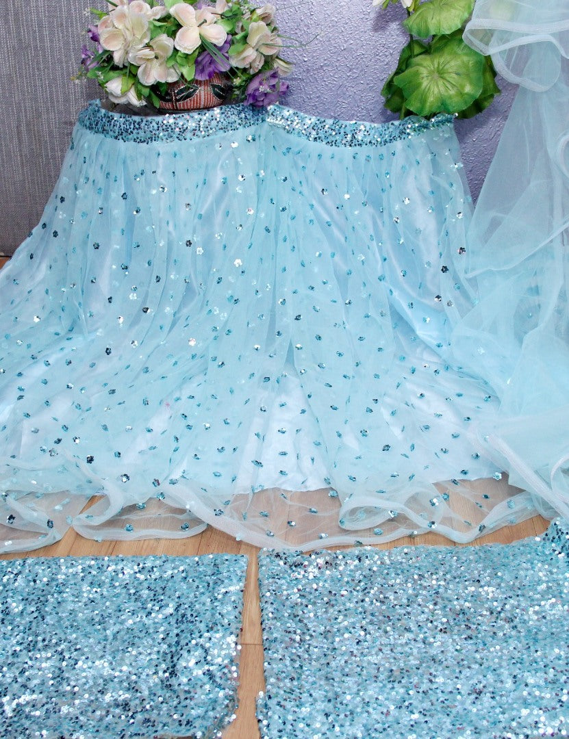 Sea green net sequence work party wear lehenga choli