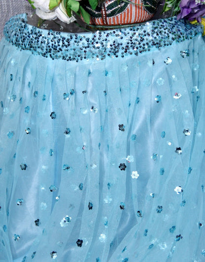 Sea green net sequence work party wear lehenga choli