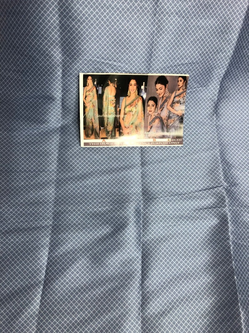 Grey organza silk floral digital printed ceremonial saree