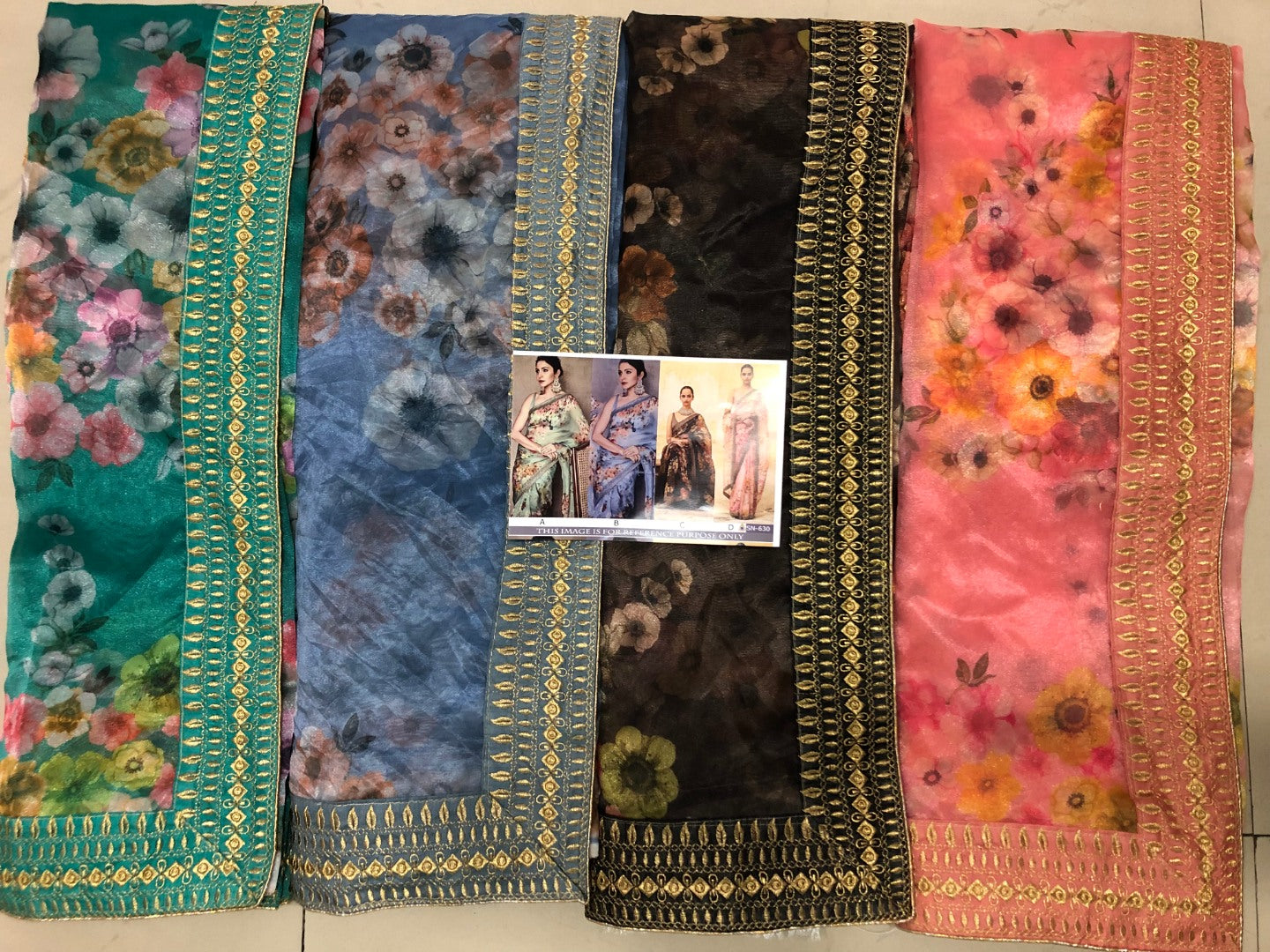 Sea green organza silk floral digital printed ceremonial saree