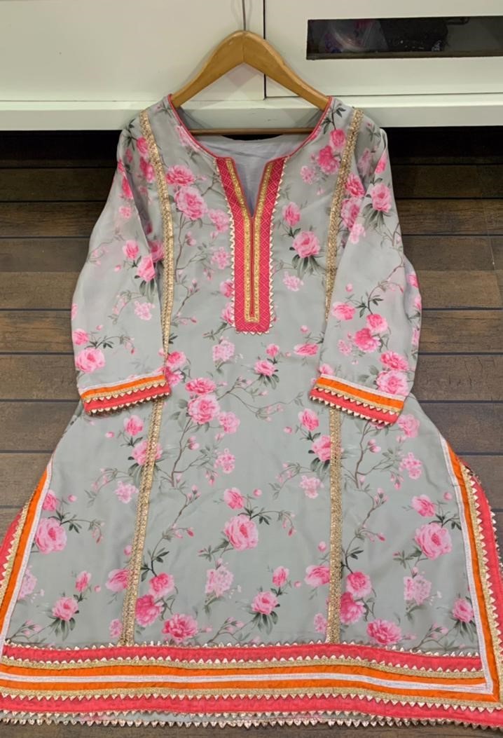 Sea green printed moss georgette dhoti suit