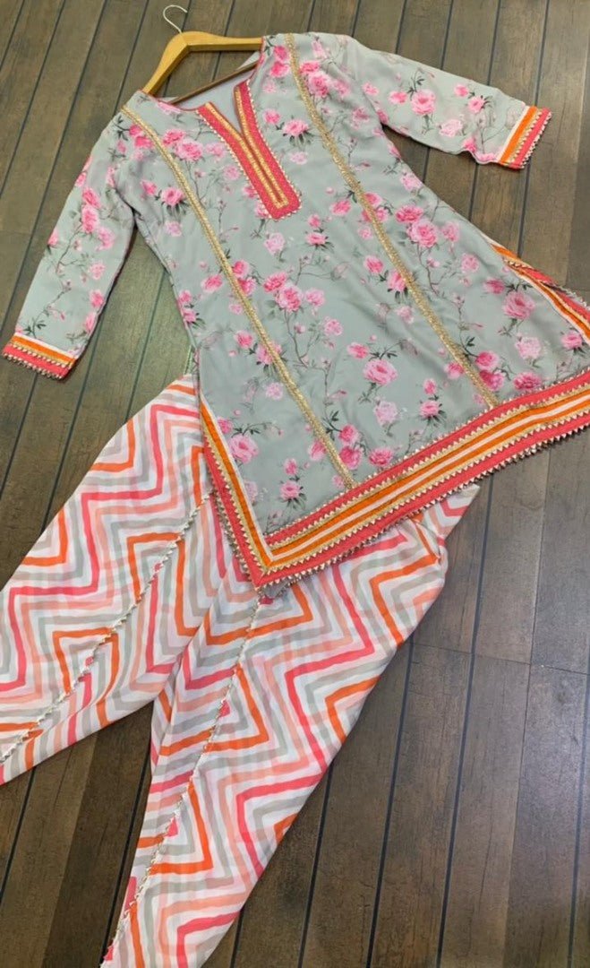 Sea green printed moss georgette dhoti suit