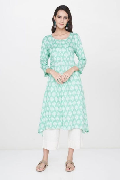 sea green printed plazzo kurti