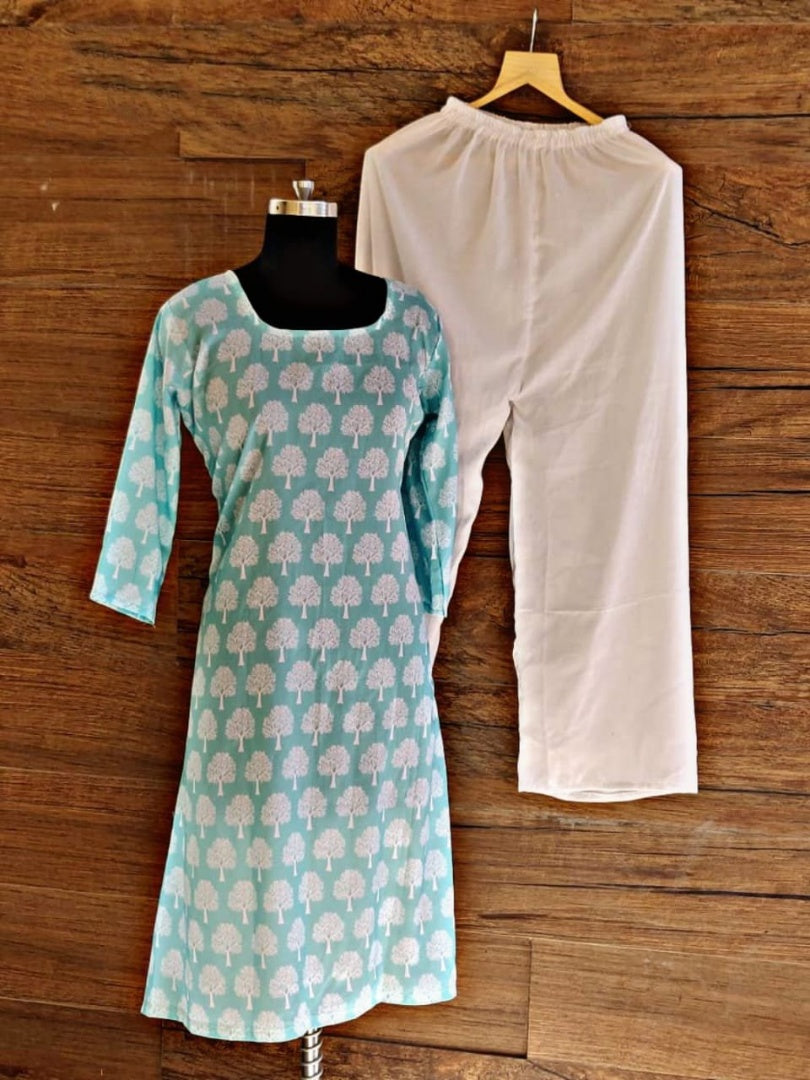 sea green printed plazzo kurti