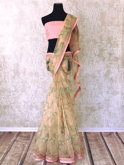 sea green silk digital printed saree