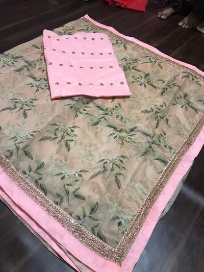 sea green silk digital printed saree