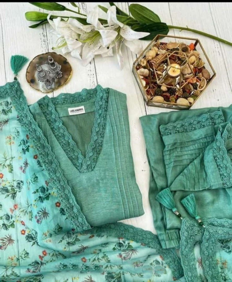 Sea green slub cotton suit