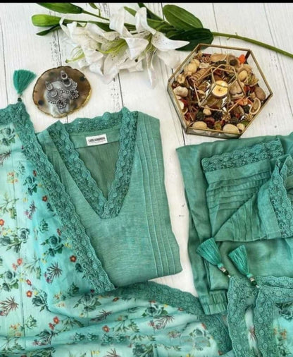 Sea green slub cotton suit
