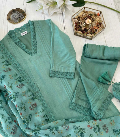 Sea green slub cotton suit