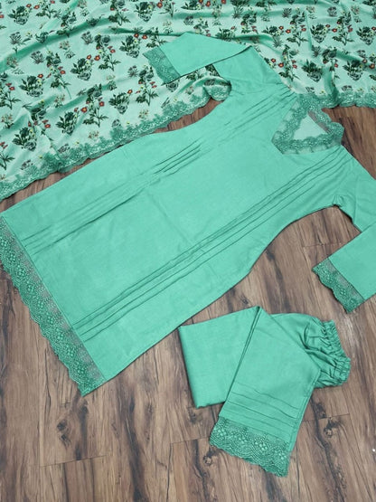 Sea green slub cotton suit