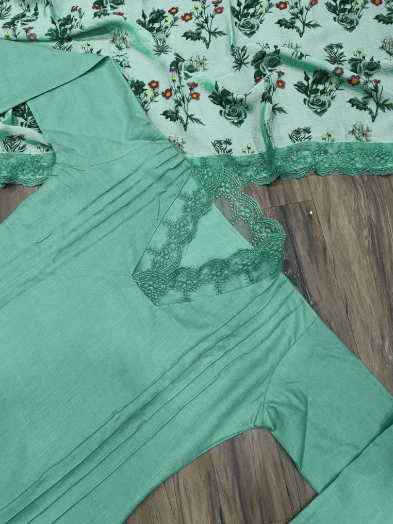 Sea green slub cotton suit