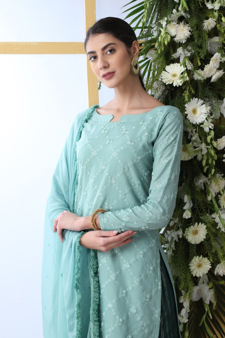 Sea green soft cotton sharara salwar suit