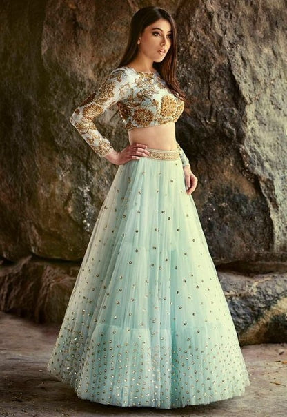 Sea green soft net embroidered wedding lehenga choli