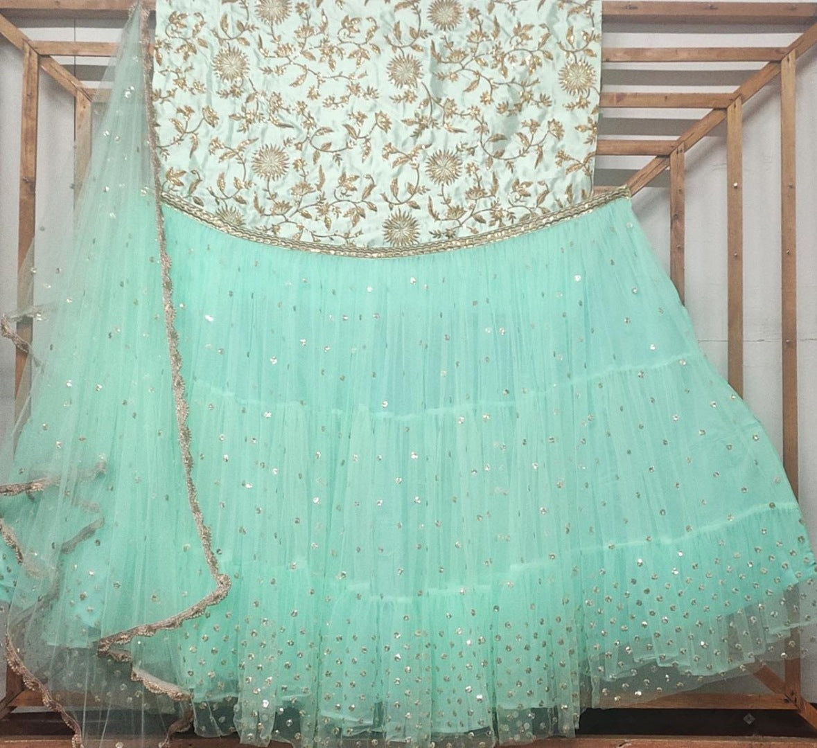 Sea green soft net embroidered wedding lehenga choli