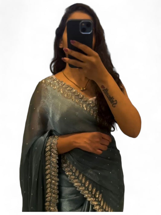 Sea green stylish fancy party wear saree