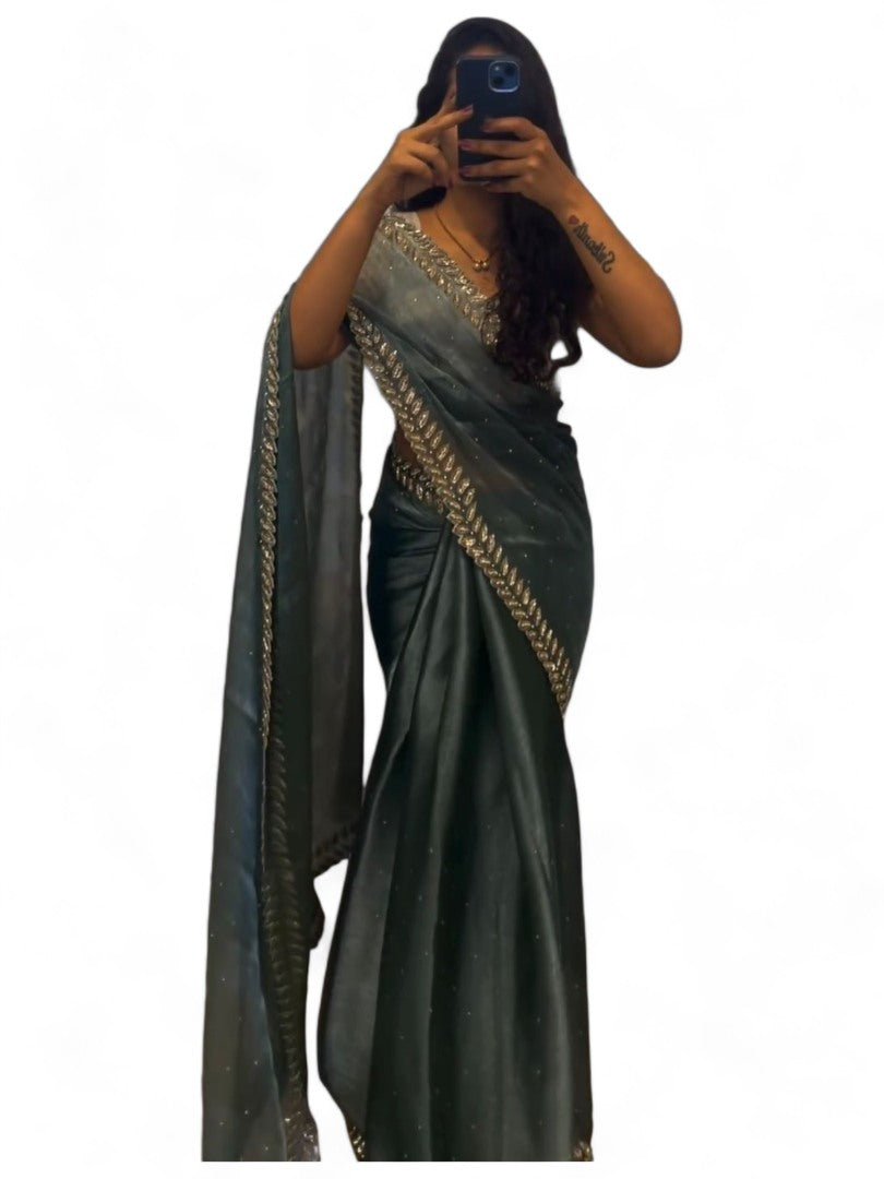 Sea green stylish fancy party wear saree