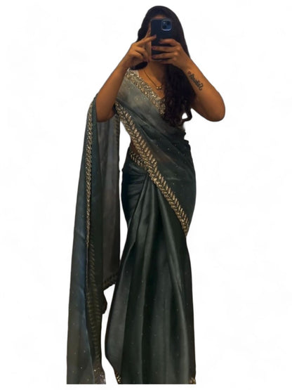 Sea green stylish fancy party wear saree
