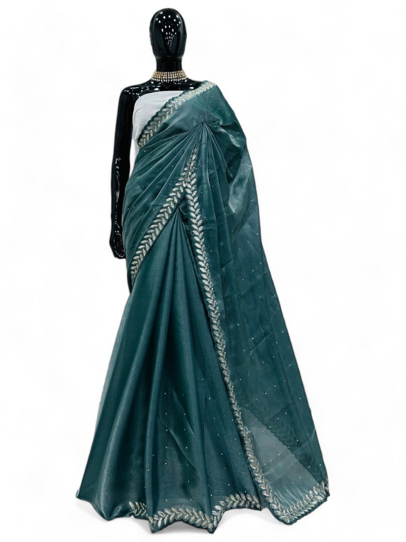 Sea green stylish fancy party wear saree