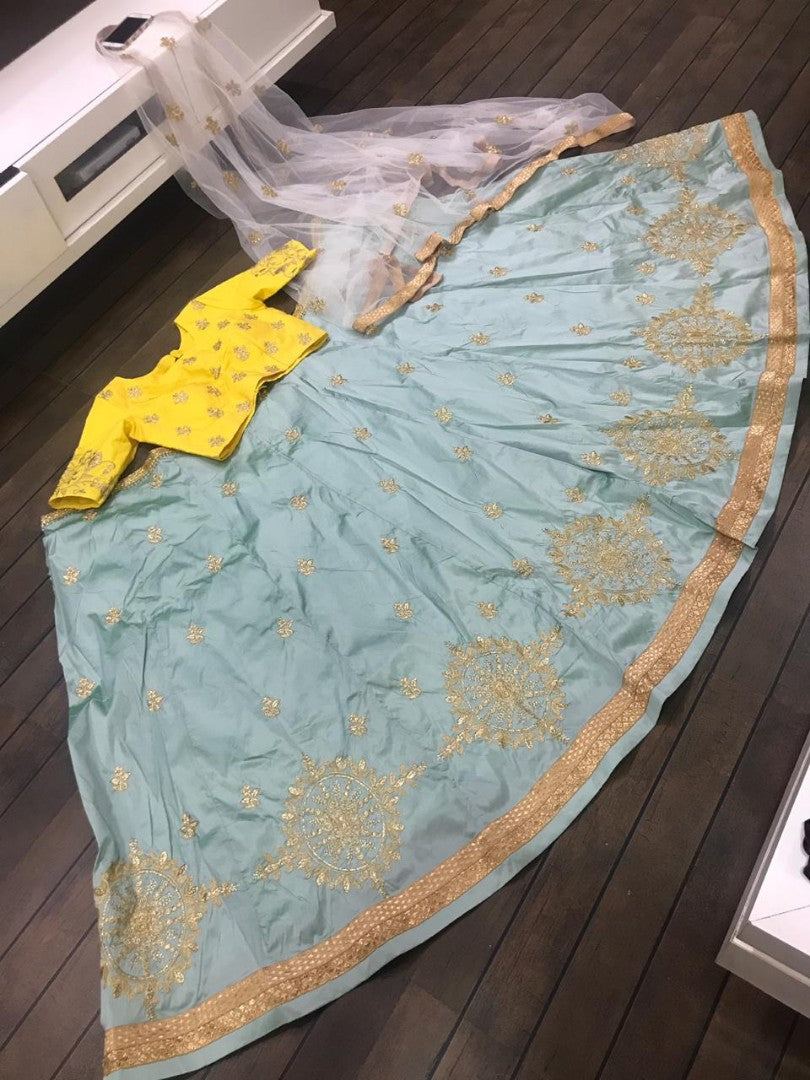sea green tapeta silk designer embroidered ceremonial lehenga choli