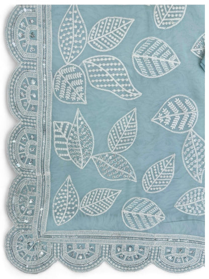 Sea green thread sequence work designer saree