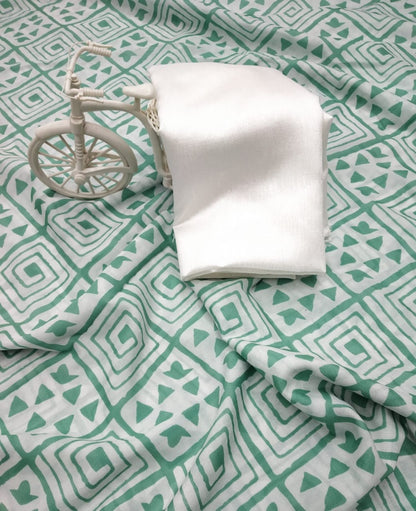 Sea green vichitra silk digital printed saree