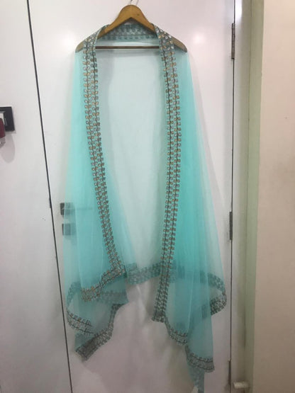 Sea green zari worked top sharara salwar suit