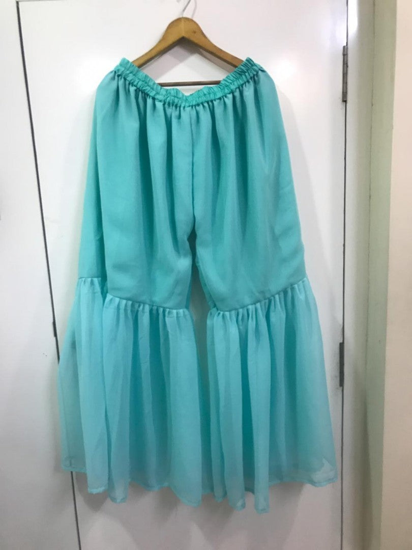 Sea green zari worked top sharara salwar suit