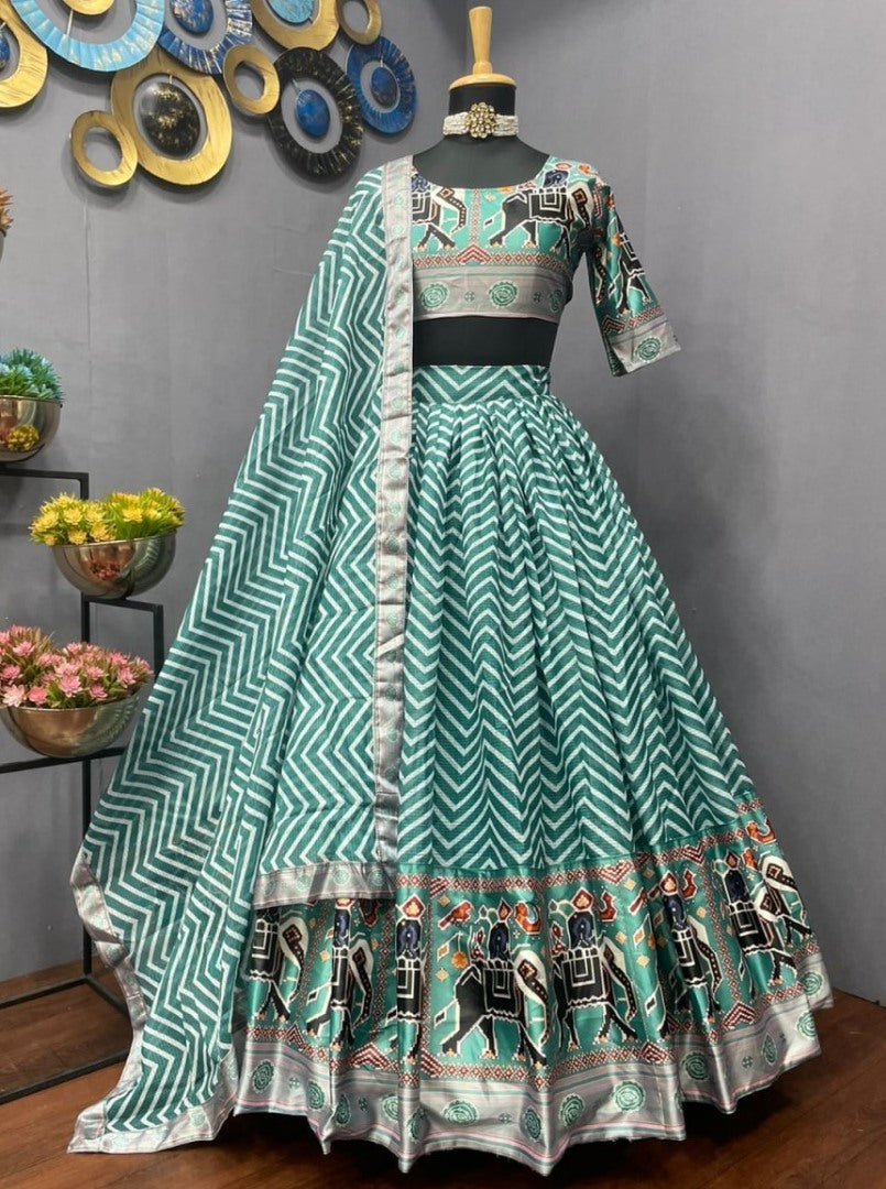 Sea green zig zag printed festival wear lehenga choli