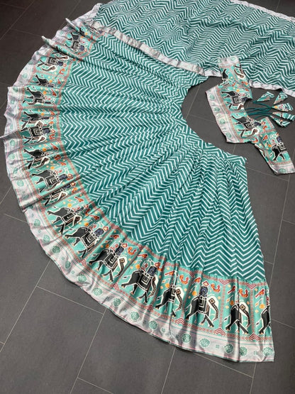 Sea green zig zag printed festival wear lehenga choli