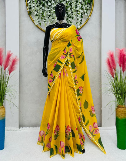 Shilpa shetty yellow georgette printed bollywood saree