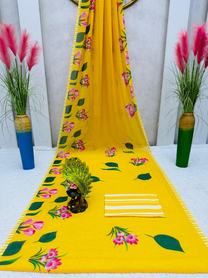 Shilpa shetty yellow georgette printed bollywood saree