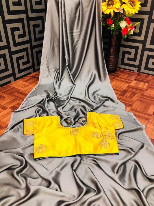 Shiny Grey heavy barfi silk partywear saree