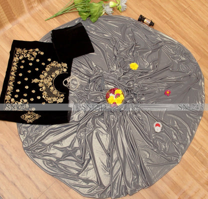 Shiny grey lycra silk partywear saree