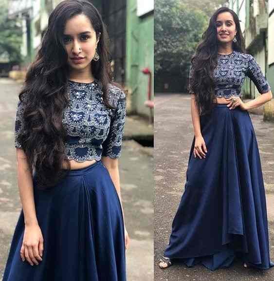 shradhdha kapoor blue tapeta silk bollywood style partywear lehenga