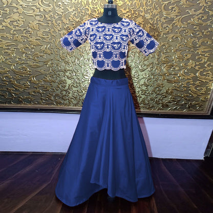 shradhdha kapoor blue tapeta silk bollywood style partywear lehenga