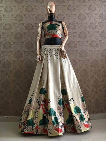 shradhdha kapoor white banarasi silk digital printed partywear lehenga