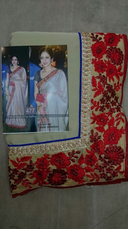 shridevi royal tussar red border saree
