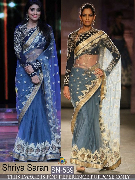 shriya nylon net white saree with heavy blouse