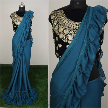 Silky chiffon plain stylist partywear saree with designer blouse