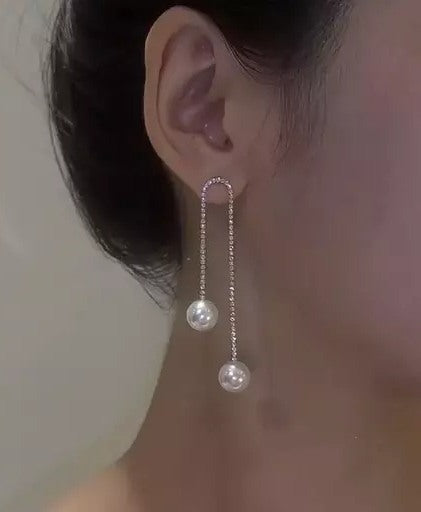 Silver steel american diamond drop earrings