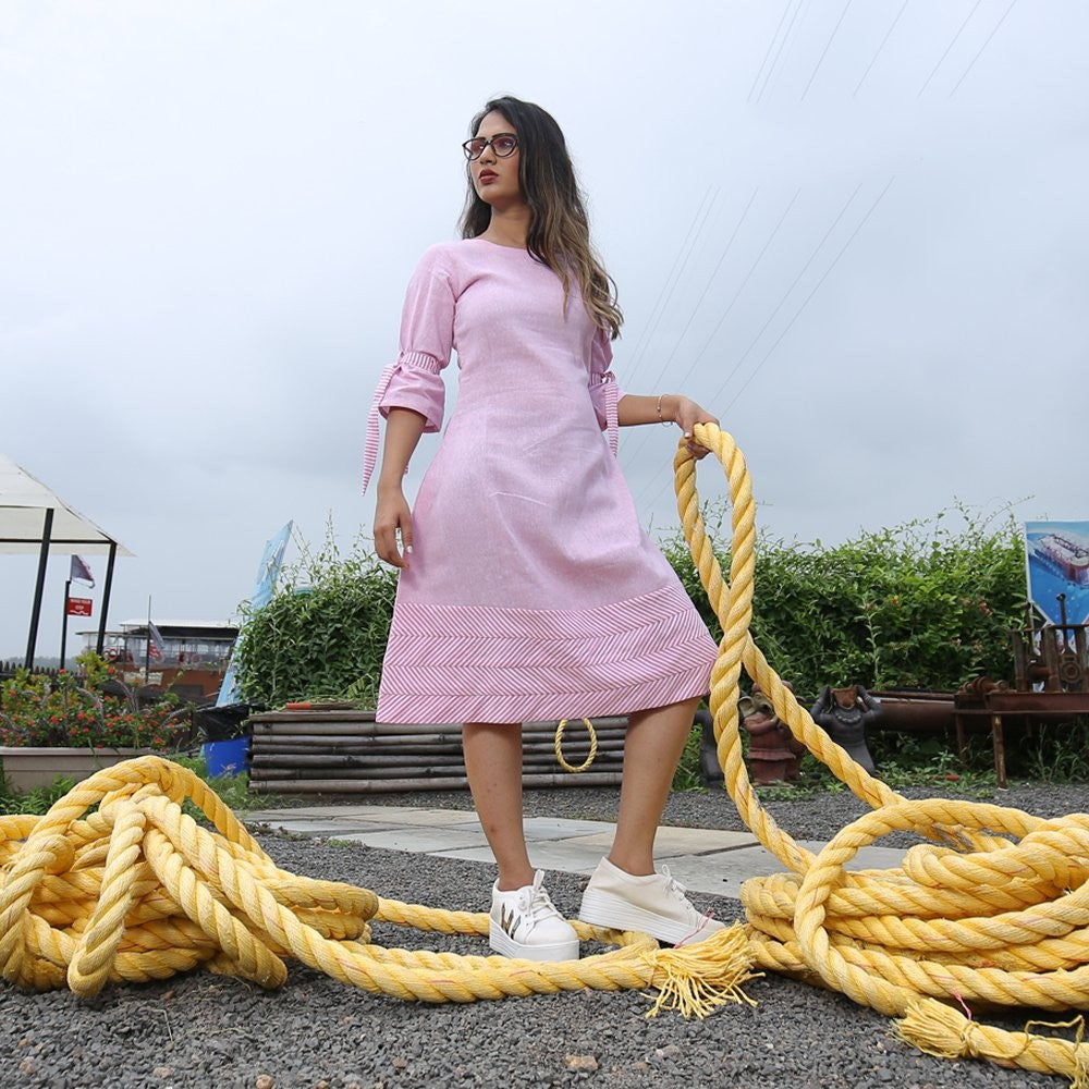 sky blue and pink khadi cotton kurti