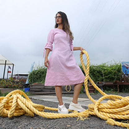 sky blue and pink khadi cotton kurti