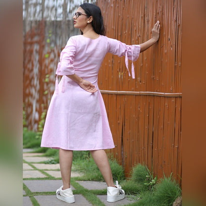 sky blue and pink khadi cotton kurti