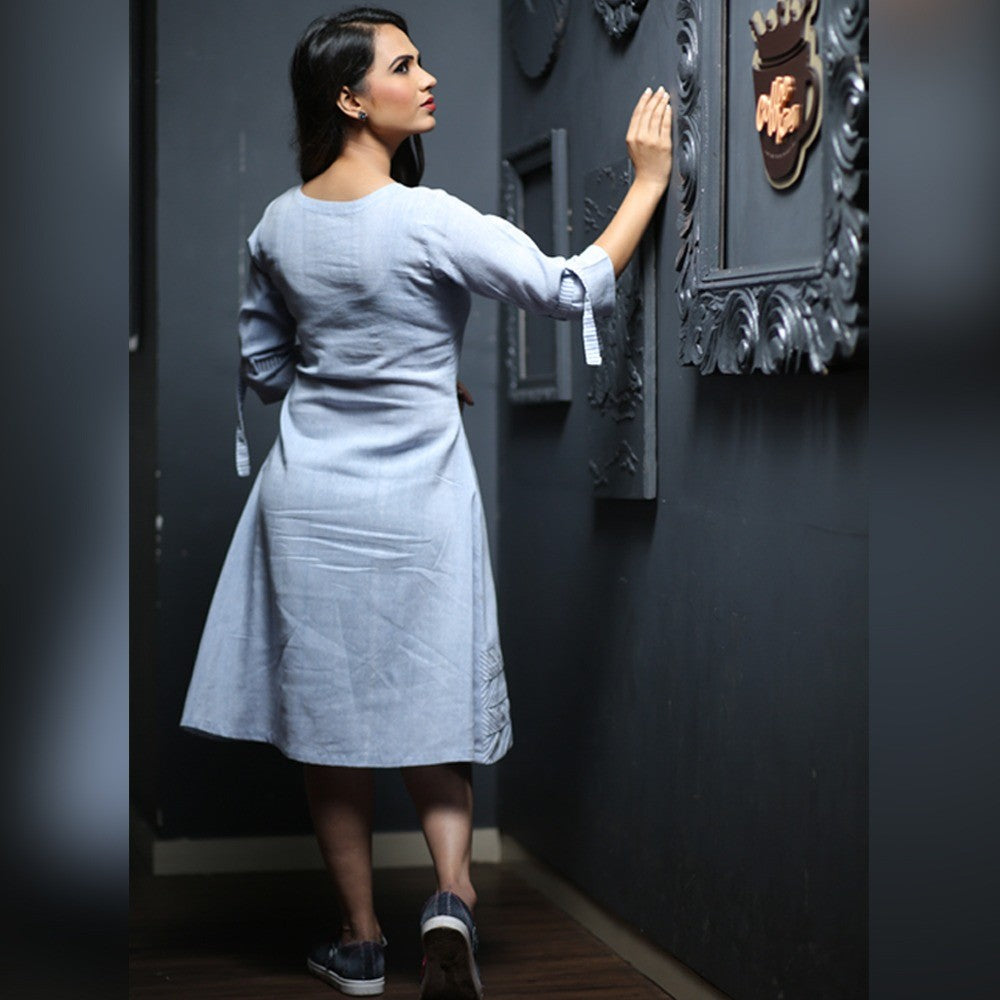 sky blue and pink khadi cotton kurti