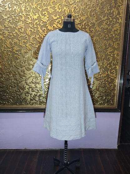 sky blue and pink khadi cotton kurti